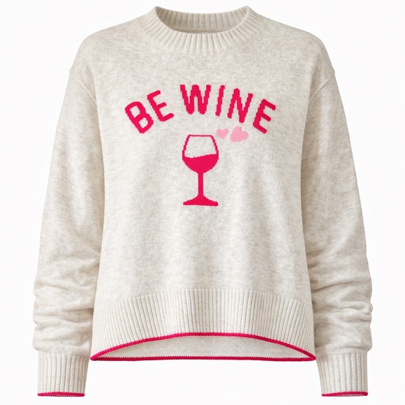 CeCe Sweaters - CeCe Cream Sweater with Pink Wine Motif